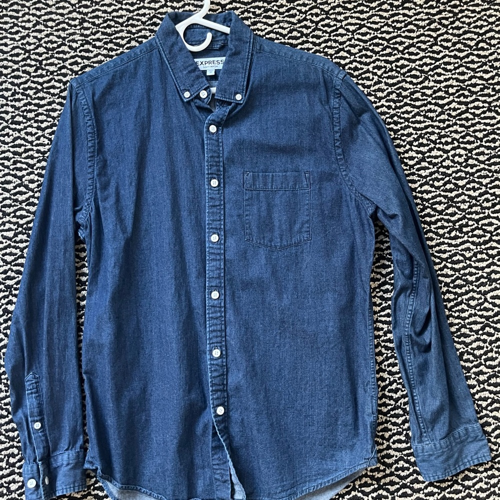 Express Denim Blue Casual Button-Down Shirt